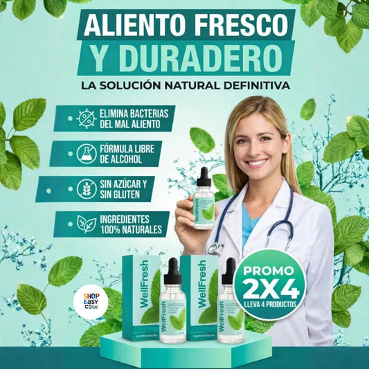 ¡POR TIEMPO LIMITADO PAGA 2 LLEVA 4! 🧴 Wellfresh – Aliento Fresco, Confianza Renovada