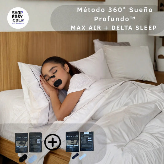 Método 360° Sueño Profundo™ – Sistema Avanzado de Respiración Nocturna (Mouth Tape + Max Air Nasal Strips)