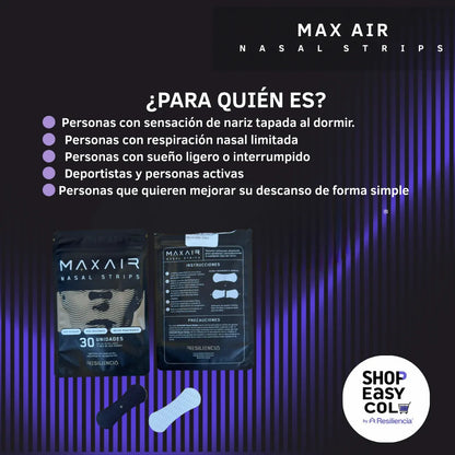Max Air Nasal Strips- Bandas Adhesivas Nasales Para Mejora En La respiración
